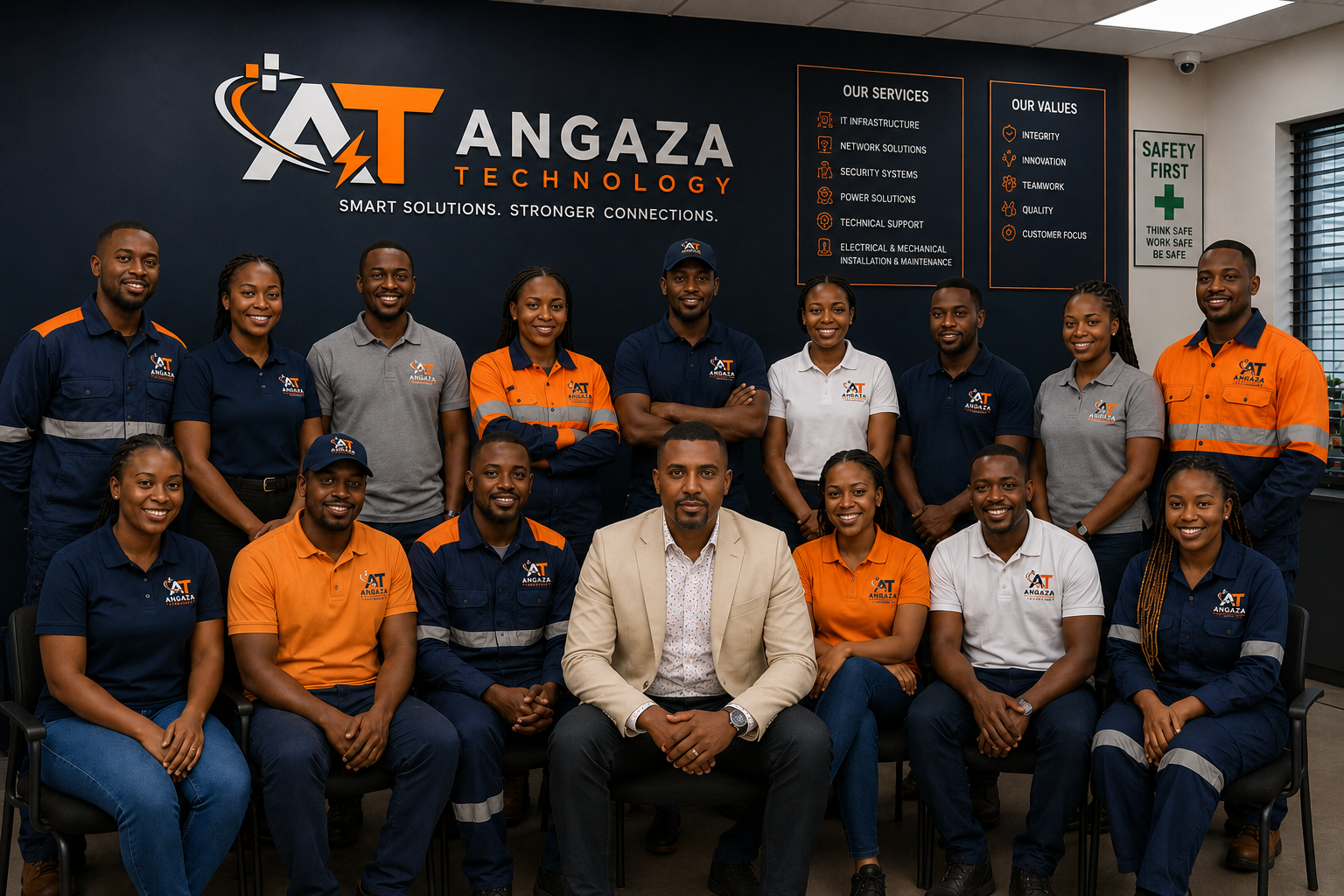 Angaza Technology professional team on project site in Tanzania